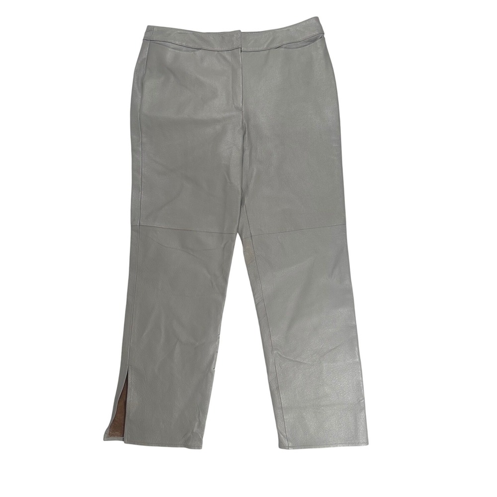 Metrostyle Genuine Leather Pants Women's Size 16 Gray Slit Hem‎